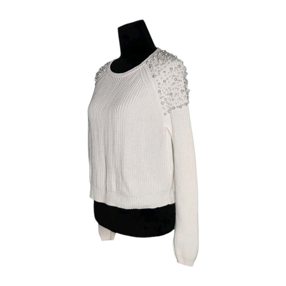 Michelle Mason White Pearl Embellished Long Sleeve Cotton Knit Sweater Size P - Picture 4 of 9